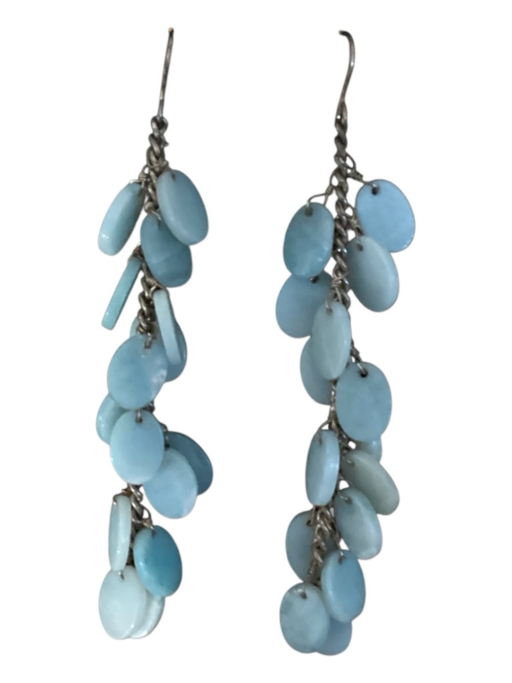 Light Blue Dangle Disc Earrings 3” - Women Jewelry